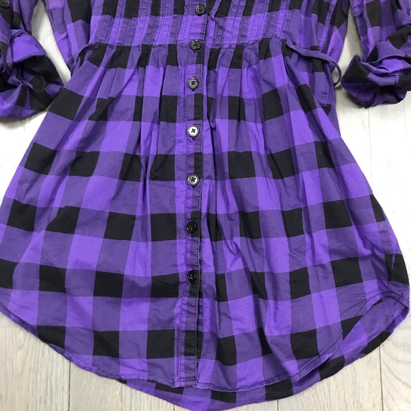 Miley Cyrus Max Azria Plaid Henley 3/4 Sleeve Top - Picture 6 of 8